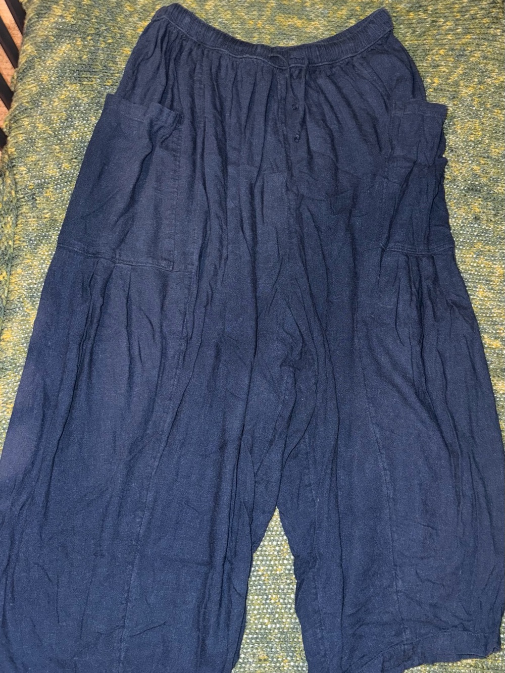 Relaxed Navy Cotton Wide-Leg Pants Free People